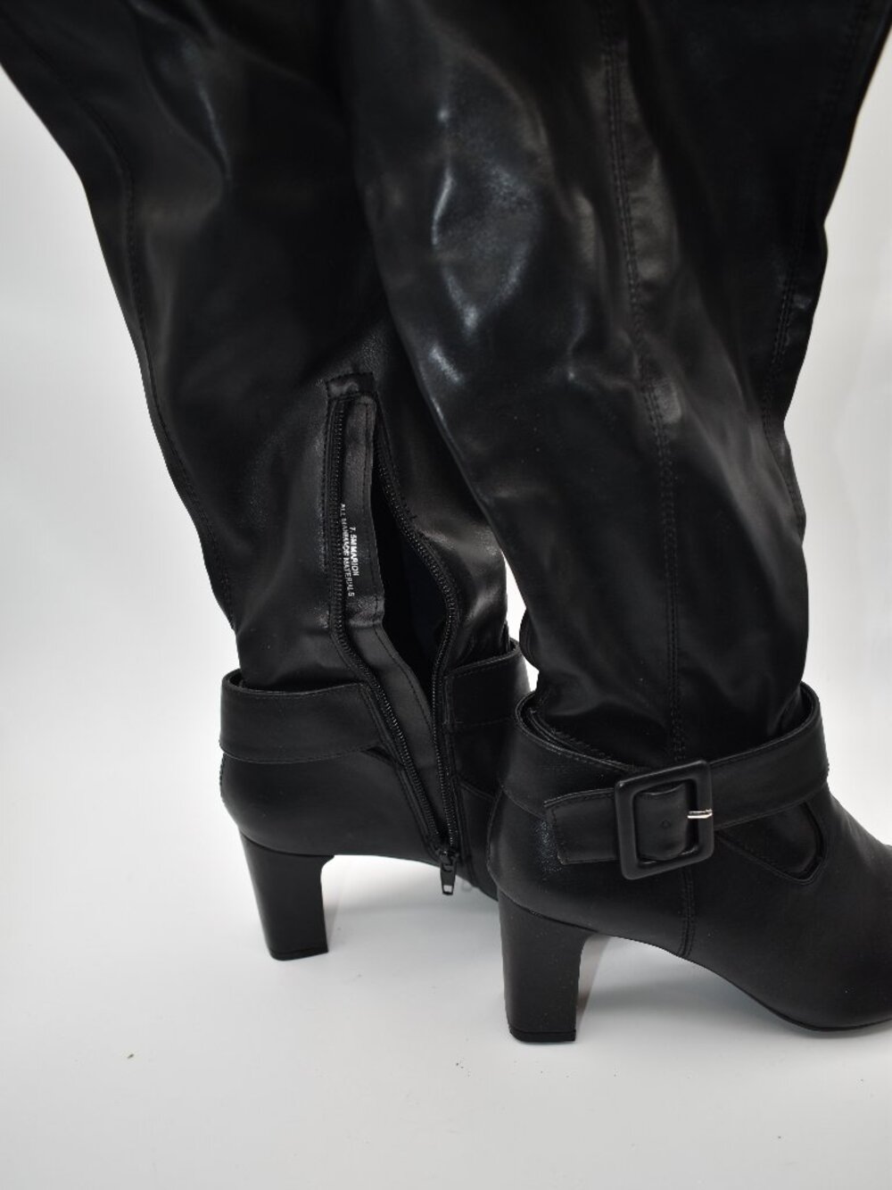 7.5M Black Knee High Boots Women Solanz Marion Block Heel Zipper with Box